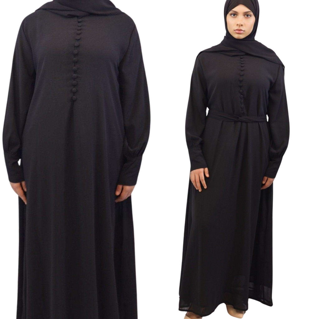 Grace Button Front Chiffon Dress and a Free Matching Chiffon Hijab black 
