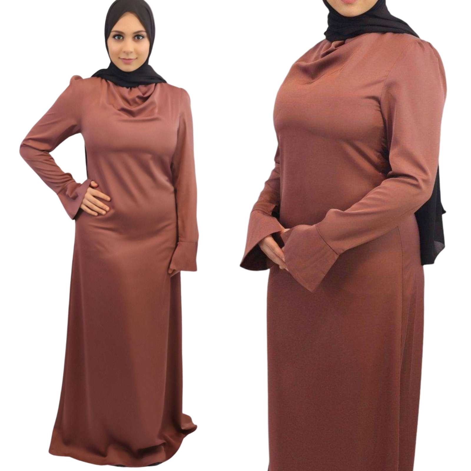 Female in sarin Maxi dress Redwood front side views