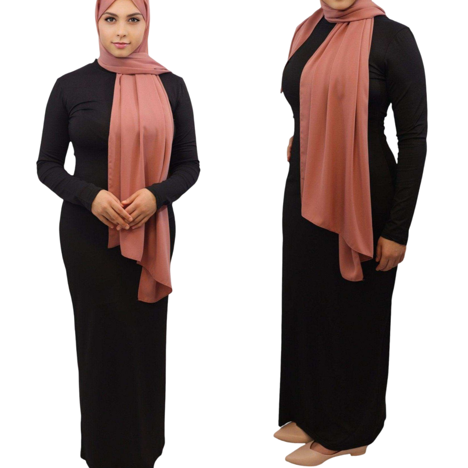 Nida Solid Bodycon Inner Maxi abaya black front and side views