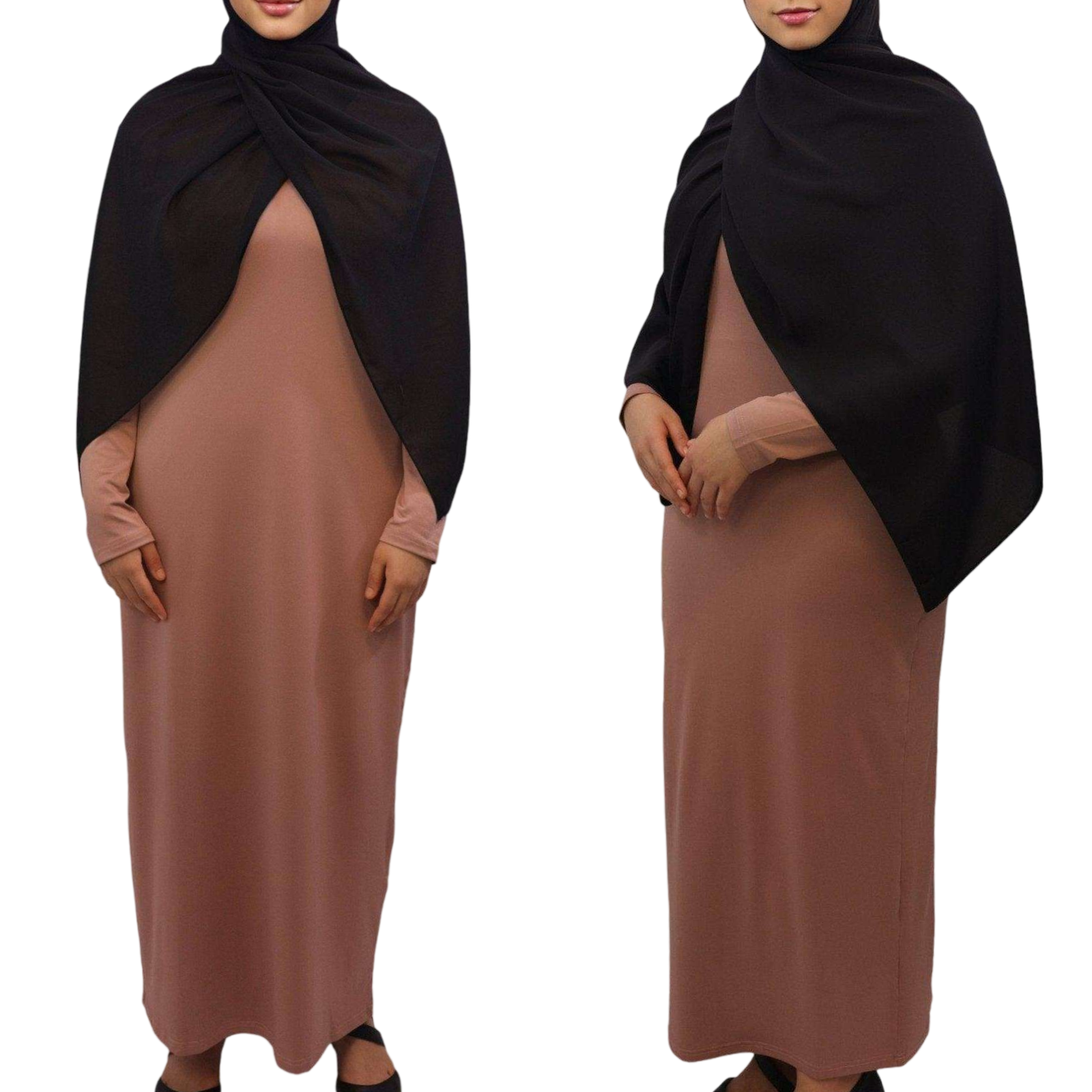 Nida Solid Bodycon Inner Maxi abaya pink front and side views