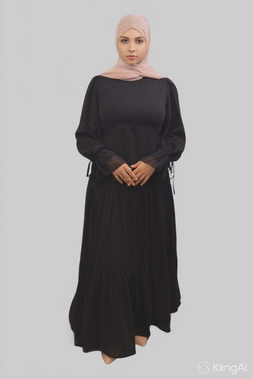Elevate Your Style with the Elegant Black Maxi Dress - Nasma Black Tiered Chiffon Lace Maxi Dress
