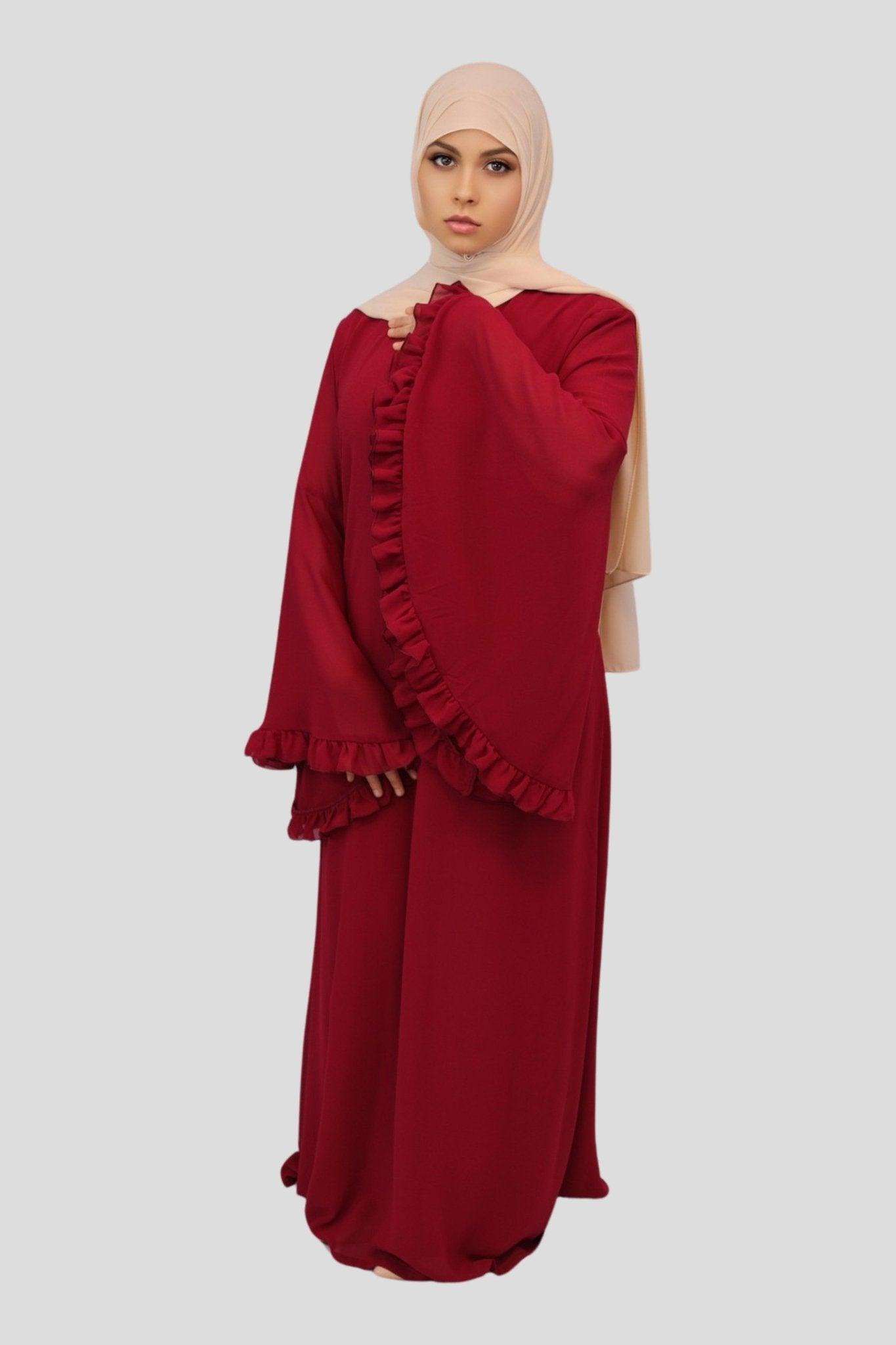 Wafa Lined Chiffon Maxi Dress-Red - MODESTY MUSLIMAH
