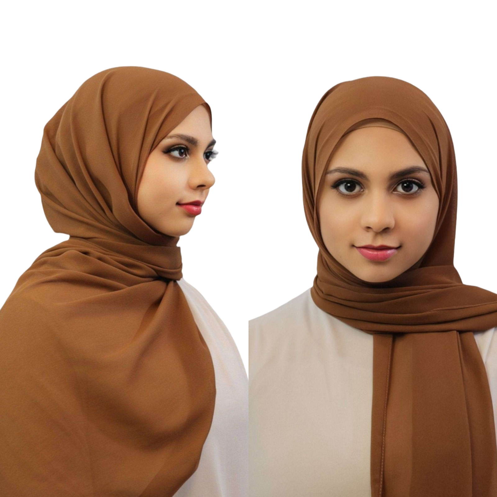 Warm Neutrals Hijab Set Chiffon Hijab in Clay – Front and Side Views