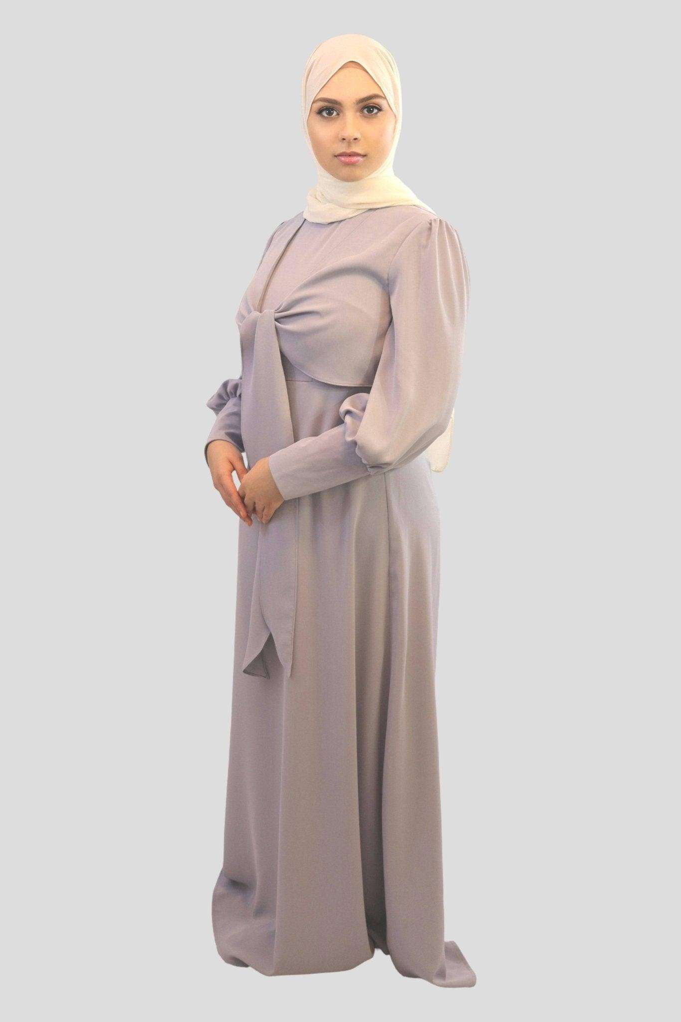 Pink Zora Front Tied Long Sleeve Maxi Dress - MODESTY MUSLIMAH